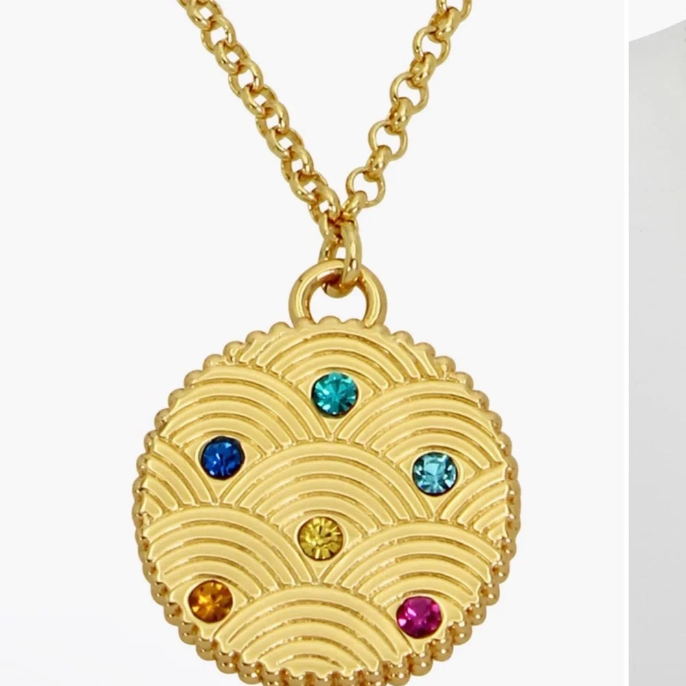 Kurt Geiger London Gold Sandstone Rainbow Crystals Pendant Necklace - Picture 4 of 8